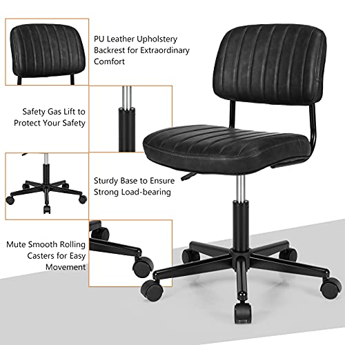 Giantex Leather Office Chair, Armless Low-Back Computer Desk Chair, Retro Swivel Rolling Task Chair Height Adjustable Pu Leisure Office Chair For Kids Teens Adults (Black) #TOP4