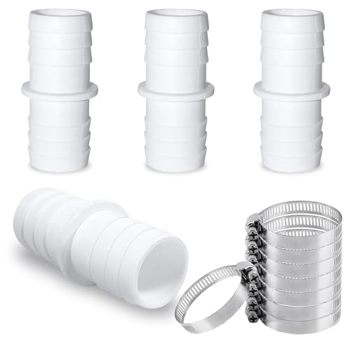 RCYHCY 4 Stück Schlauchverbinder 38mm Pool Schlauchadapter mit 8 Stück Edelstahl Schlauchschellen Doppelschlauchtülle Pool Schlauchadapter für Garten und Schwimmbadschläuche