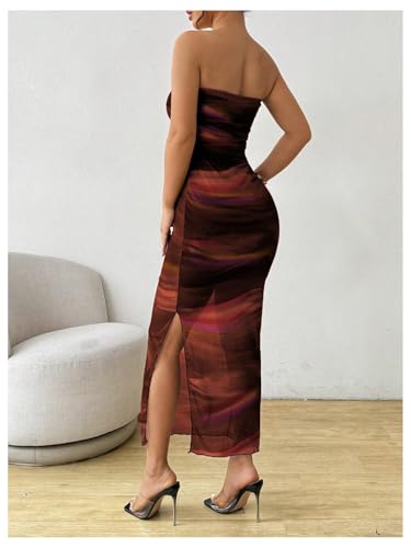 Image of Milumia Women's Tie Dye Strapless Maxi Dress Mesh Split Bodycon Vacation Long Tube Dresses