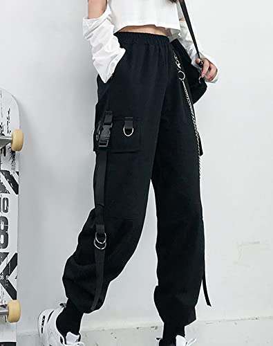 Kisswow Women's Cargo Jogger Pants Baggy Cargo Pants with Chain3