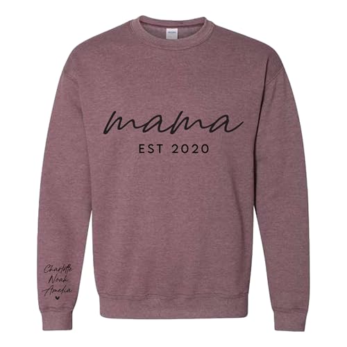 Hickory Hollow Designs Personalized Mom Sweatshirt, Crewneck Sweatshirts for Women, 1st for New Mom...