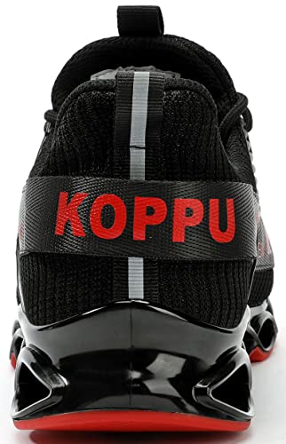 Koppu Men Steel Toe Shoes Lightweight Non-Slip Safety Sneakers Fashion Work Shoes Comfortable Breathable Industrial Construction Shoes（Black Red 8） #TOP2