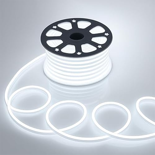 Image of V.E.S.P.A 16.4 Feet Neon LED Strip Lights, with 12V Adapter, Waterproof IP65, Silicone Flexible Rope Light for Wall Decor | DIY Name Signs | Neon Lights | 5 Meter | (White)