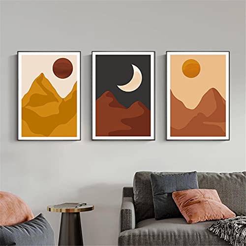 Poster vintage abstrait soleil et lune pour transformer votre salon avec un triptyque boho