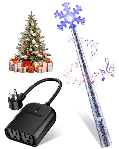 Magic Wand for Christmas Tree Light Wireless Christmas Tree Wand Remote Control for Christmas String Lights and Decorations Lights Turn On and Off Surprised for Kids Family Christmas Gift 2 Sockets
