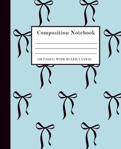 Coquette Composition Notebook: Girly Aesthetic with Black Bows, Wide Ruled Notebook for School, Kids, Teens, and Adults, 110 Pages 7.5X9.25 Inches