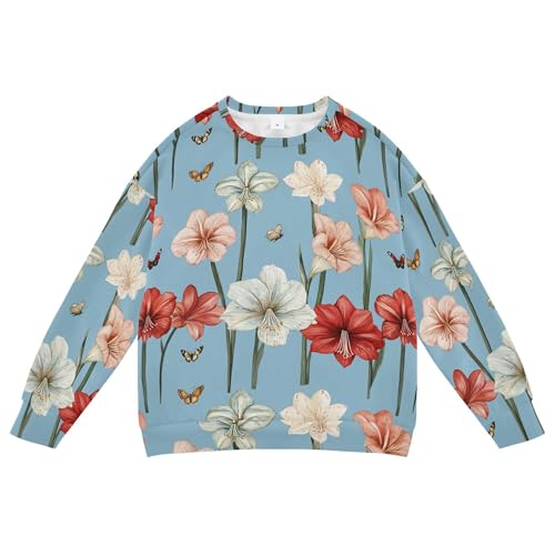 JUNZAN Retro Amaryllis Blue Little Kids Hooded Sweatshirt Long Sleeve Kids Hoodies Boys Camping 4T