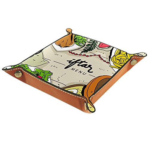 Bandeja de cuero para valet, organizador para mesita de noche, plato de almacenamiento para escritorio Catchall Iftar Ramadhan Menú Comida en tradicional Tajine