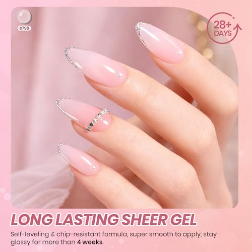 Image of Beetles Pink Gel Nail Polish Set, 8 Colors Nude Pink Jelly Gel Polish Shimmer Glitter Sheer Transparent Effect Classic Neutral Nail Polish Soak Off UV French Nail Art Salon Gift Manicure for Women