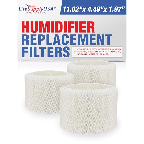 LifeSupplyUSA Humidifier Filter Replacement Wick Compatible with Honeywell HCM350, HCM645, Sunbeam 1173, Relion WA-8D, Kaz 3020, Vicks V3100 V3800 (3-Pack)