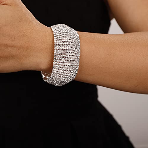 Denifery Crystal Rhinestones Cluster Wide Bangle Bracelet Rhinestone Stackable Stretch Bracelets For Women thumb #2