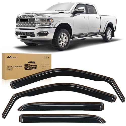 Image of Nilight Window Rain Guards for Ram 2500 3500 Crew Cab 2019-2026, 4PCS | Side Window Deflectors with smoke tint help reduce wind noise and remain secure through car washes
