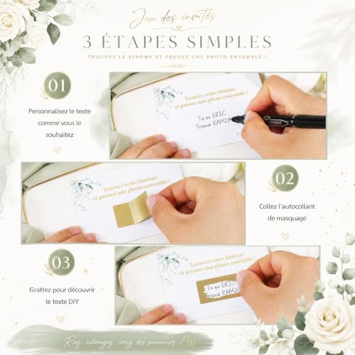 DOORIO 50pcs Cartes Jeu Binômes Mariage avec 56pcs stickers à gratter – vue 6