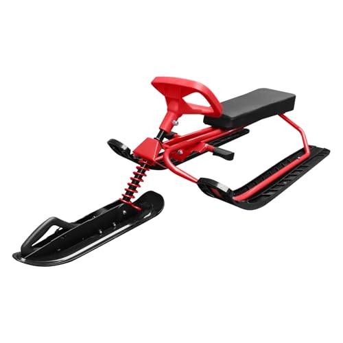 Snow Racer Sled Ski Sled with Steering Wheel and Twin Brakes Kids Teens Adults Winter Sport Ski Rider HDPE Iron Red 47.2 * 19.7 * 15in