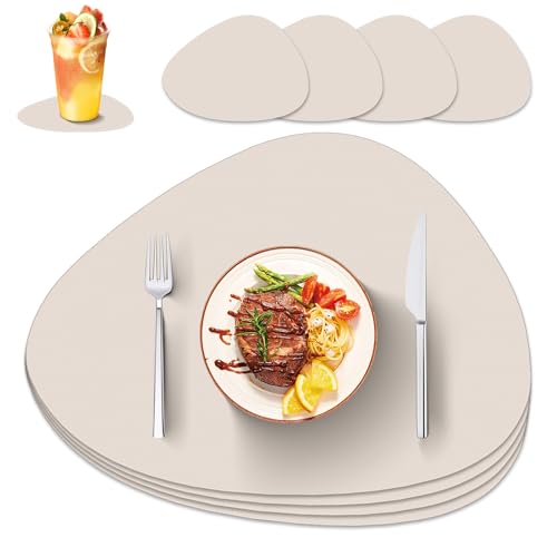 IKWOLETI Set de Table Réversible en Simili Cuir Végétalien avec sous Verre - Résistant à l'eau, Facile à Nettoyer, Protection Thermique jusqu'à 212°F...