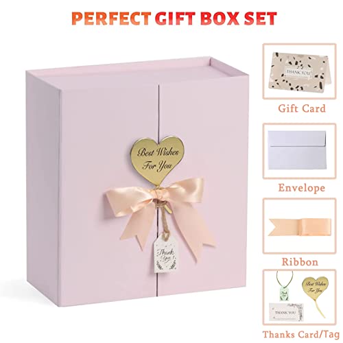 Gift Boxes With Lids 2 Pack, 16.5"X14.5" X 5.5" Extra Large Pink Gift Box With Ribbon Card Fancy Gift Wrap Boxes For Wrapping Presents Festival Anniversary, Birthday Weddings,Bridesmaid Proposal Box #TOP1