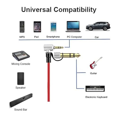 Cable auxiliar 3.5mm a 3.5mm con adaptador 6.5mm rojo miniatura 3