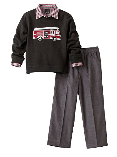Sweatshirt camion de pompier évite le froid avec son pantalon velours garçon