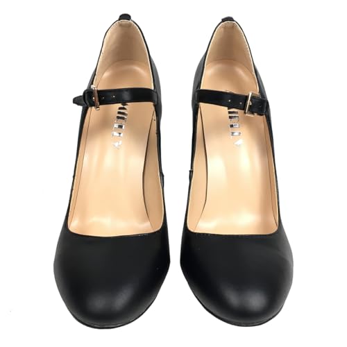 Elegant Women's Round Toe High Heel Pumps with Straps Mary Jane Stiletto Heels Ladies Work Shoes for Office Black2