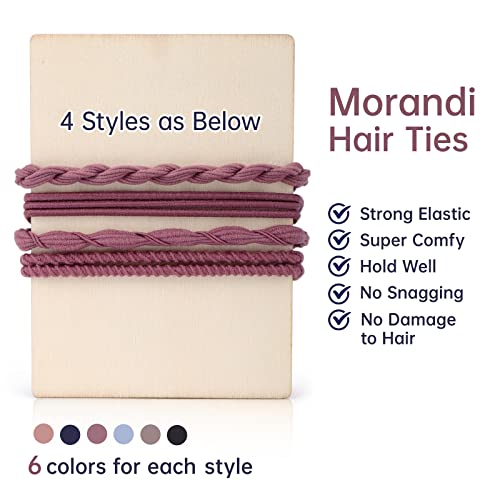Aiersa 24 Pcs Morandi Hair Tie Bracelets, 4 Style Boho Hair Ties For Women/Girls, Ponytail Holders, No Damage Hair Elastics For Thin Hair Curly Hair #TOP3