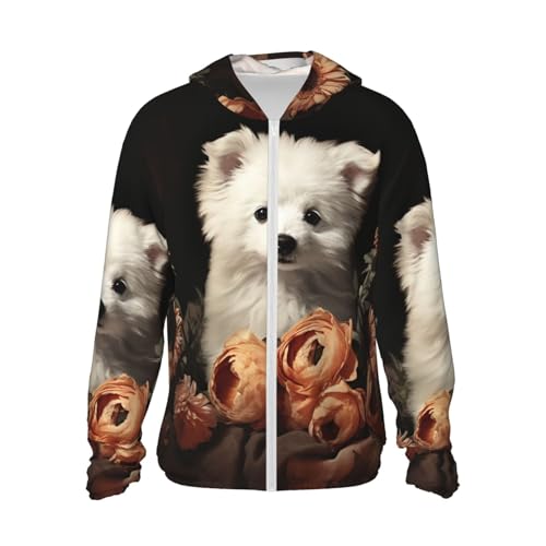 Men's Sun Protection Shirts Dog Sits Next to a Flower Long Sleeve Sun Shirt for Fishing Running Hiking Swim