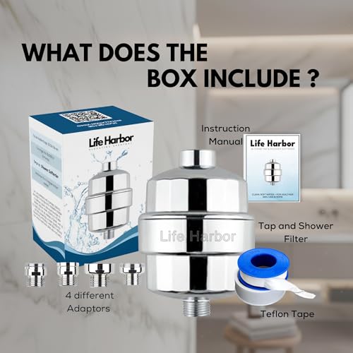Image of Life Harbor Tap & Shower Filter | India's Most Effective Hard Water Softener | 85% Active Filteration Media | Hard Water Softener for Bathroom | Fits All Taps & Showers
