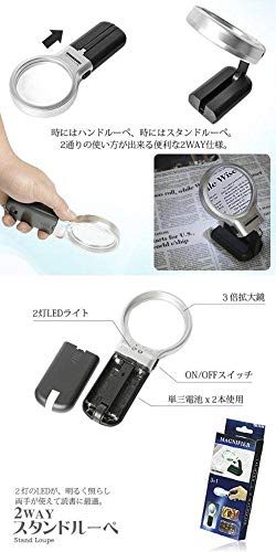 リタプロショップⓇ 2WAY LEDライト 照明付き 3倍ルーペ スタンド/手持ち両用
