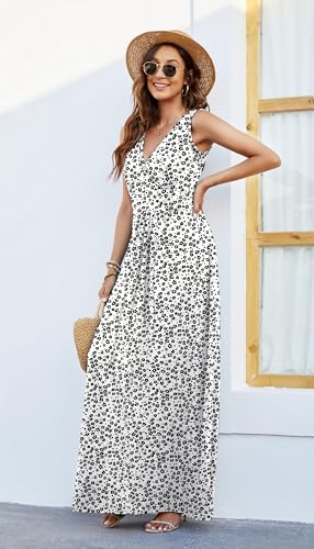 Image of AUSELILY Maxi Dresses for Women Summer Casual Sleeveless V Neck Wrap Dress | Sleeveless Long maxi dress with wrap V neck & side pockets, for formal cocktail, beach & casual daily wear