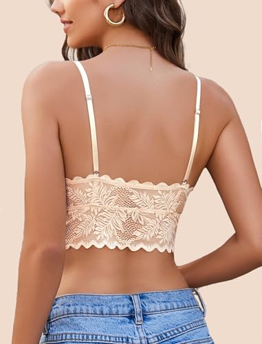 Image of Avidlove Bralettes for Women V Neck Lace Camisole Y2K Tank Top Strappy Cami Unpadded Bra Lingerie Crop Tops Outfits
