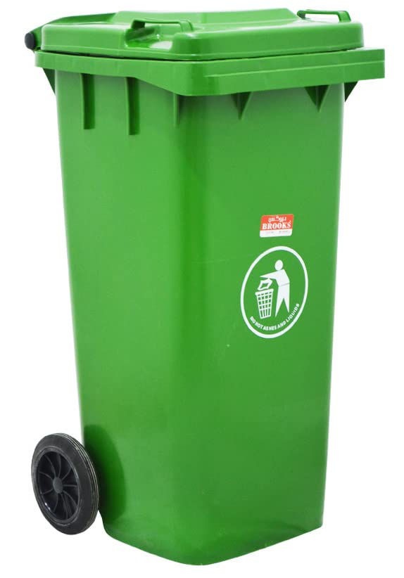 Brooks Plastic Waste Trash Garbage Bin 120ltr with Wheel (GREEN)