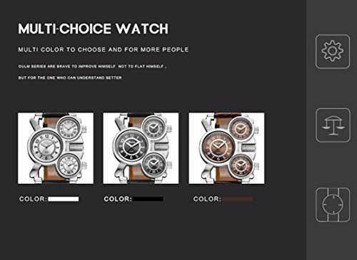Mens Big Face Unique Military Watch - Three White Analog Dials, Japan Quartz & Genuine Strap - Thumbnail 5