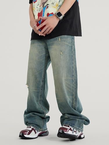 Pants Trousers Denim Cool Jeans Men's Retro Street Hip Hop Style Loose Straight Wide Leg Versatile3