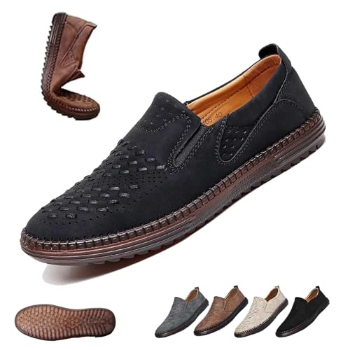 Men's Slip-On Orthopedic Leather Dress Loafers, Hand-Stitched Leather Driving Shoes,Men's Non-Slip Flat Breathable Business Casual Arch Support Loafers