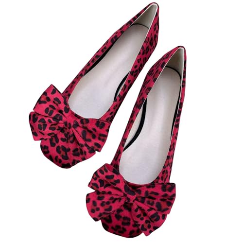WENJIAZHIZHI Women's Bowknot Square Toe Ballet Flats Dressy Comfort Flat Shoes Soft Flat Shoes Female Slip-Ons Loafers
