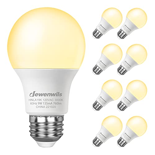 DEWENWILS 8-Pack A19 LED Light Bulbs, 760LM, 3000K Warm Light Bulbs, Energy Saving E26 LED Bulb 60 Watt, Non Dimmable Light Bulb, UL Listed 3000k Soft White