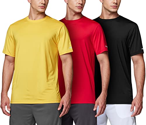 Athlio Men's Workout Running Shirts, Sun Protection Quick Dry Athletic Shirts, Short Sleeve Gym T-Shirts, 3Pack Reflective Blac/Red/Yellow, Medium #TOP1