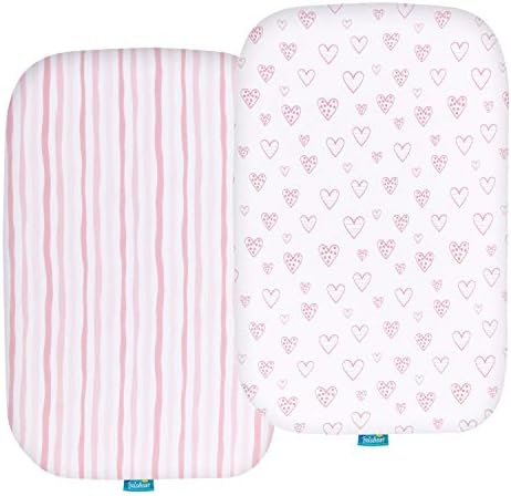 Bassinet Sheets Fits Graco Travel Lite Crib, AMKE Baby Bassinet (20"x31") and Simmons Kids Bassinet(not for Twins), 2 Pack, 100% Jersey Cotton, Breathable and Soft, Pink(Envelope Style)