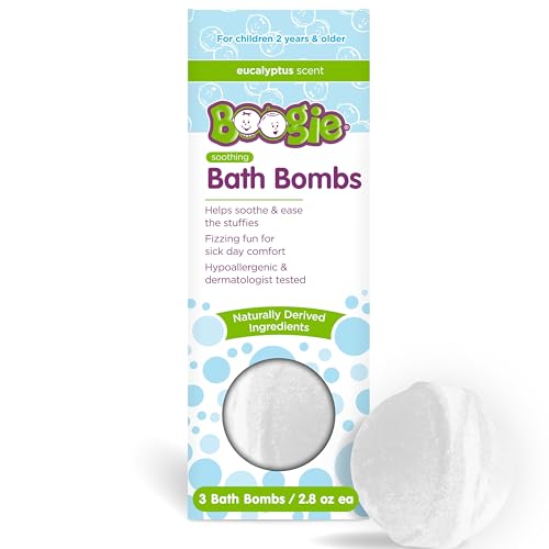 Image of Boogie Kids Bath Bombs, Calming, Naturally Derived, Made with Aloe and Calming Vapors, Eucalyptus, 3 Bath Bombs, 2.8 oz, Pack of 1