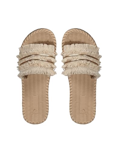 Verdusa Women's Open Toe Fringe Sandals Slip On Outdoor Boho Beach Slides