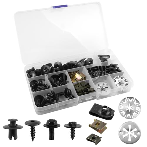 80 Pièces Universel Kit Vis de Carrosserie Voiture Set,U-Clip et de Vis Fixation,Visserie Automobile,Boulon deFixation,Clips et écrous pour Cache Sous Moteur, Garde...