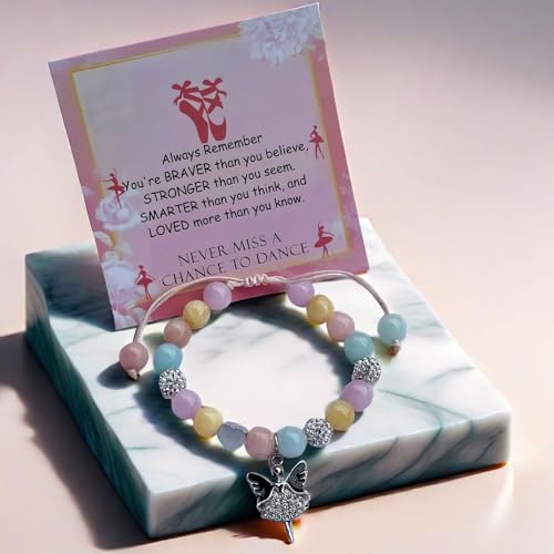 Image of DOLON Colorful Stones Handmade Crystal Ballet Charm Bracelet First Recital Stage Performance Dance Competition Encouragement Gift for Her