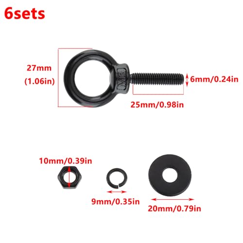Image of Antrader Lifting Shoulder Eye Bolts,Stainless Steel Eye Bolt,M6 x 25mm | Lifting Ring Eye Bolt with Lock Nuts,Lock Washers,Flat Washers,for Rigging,Anchoring,Pulling,Pushing
