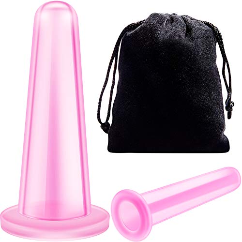 Set de Terapia de Ventosas de Silicona Kit de Copa de Masaje al Vacío Copas Anticelulitis Copas Corporales Faciales para Músculo Estimular Circulación Sanguínea, 2 Tamaños (Rosa)
