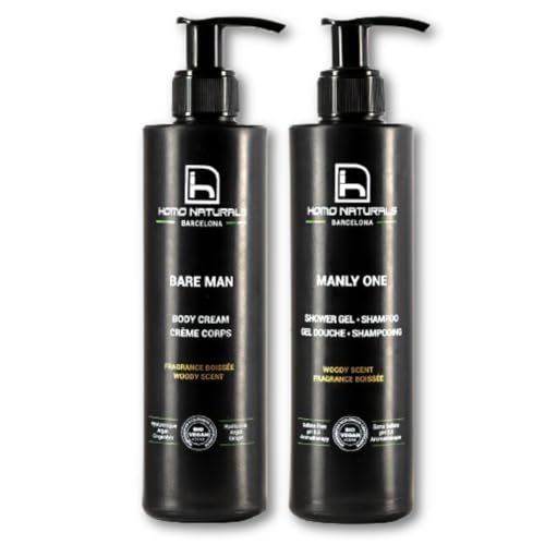 Homo Naturals Gel de Ducha + Crema Hidratante Corporal - Pack Regalo Hombres - Kit de Cuidado Corporal para Hombres - Cosmetica Masculina - Regalos para Hombre - 100% Natural & BIO