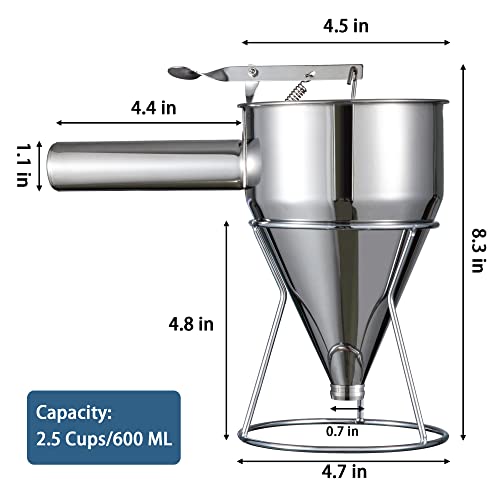 MyLifeUNIT Pancake Batter Dispenser, 20oz Multi-Caliber Stainless Steel Funnel Cake Dispenser with Stand for Pancakes, Cupcakes Any Baked Goods