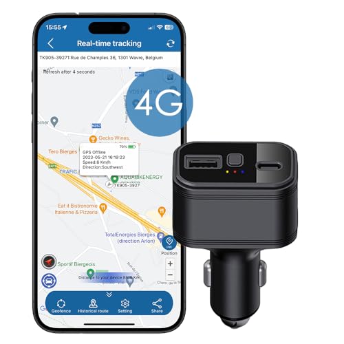 GPS Tracker for Car 4G Car Charger Real-Time Tracking Device Installation-Free Wireless Anti-theft SOS Alarm GPS Tracker Devices USB Car Charger Tracker No Subscription 4G TK818