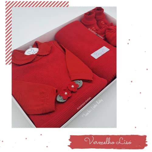 Saida Maternidade Completa Recem Nascido Menino Menina 7 Peças Sanches Baby (Vermelha Menina)