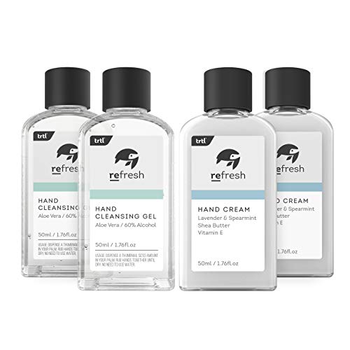 trtl Refresh Hand Sanitiser Cleansing Gel, Aloe Vera, 50ml x 2, Hand Lotion 50ml x 2 (Bundle)