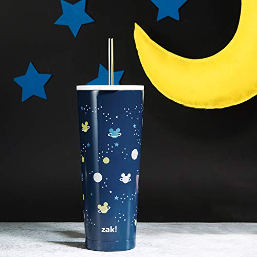 Image of Zak Designs Disney Mickey Mouse Vacuum Insulated Stainless Steel Travel Tumbler with Splash-Proof Lid, Includes Reusable Plastic Straw and Fits in Car Cup Holders (18 /8 SS, 25 oz, Space)