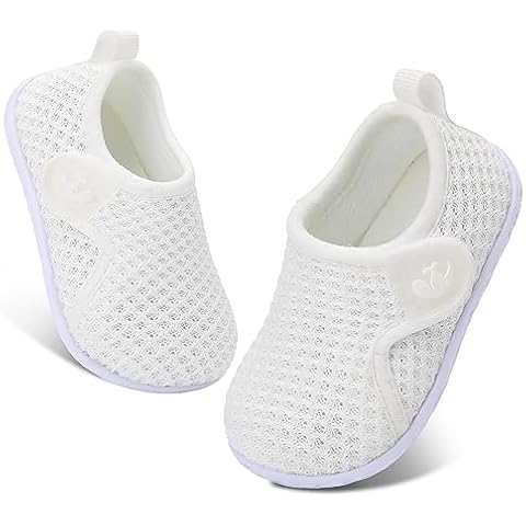 FEETCITY Baby Sneakers Boys Girls Slip On Shoes First Walking Crib Shoes White Cover